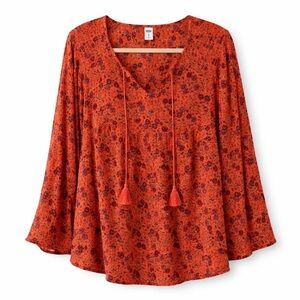 Old Navy Floral Tunic Blouse Orange Size XL